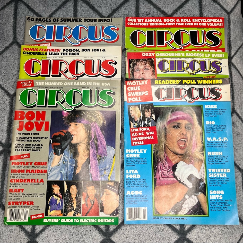 Vintage Circus Magazine Lot of 6 1986 1987- Rock n Roll Metal Music